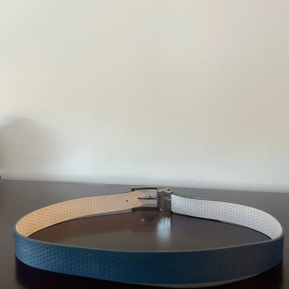 Nike - Reversible Perforated Leather Belt - Blue / White - Size 38